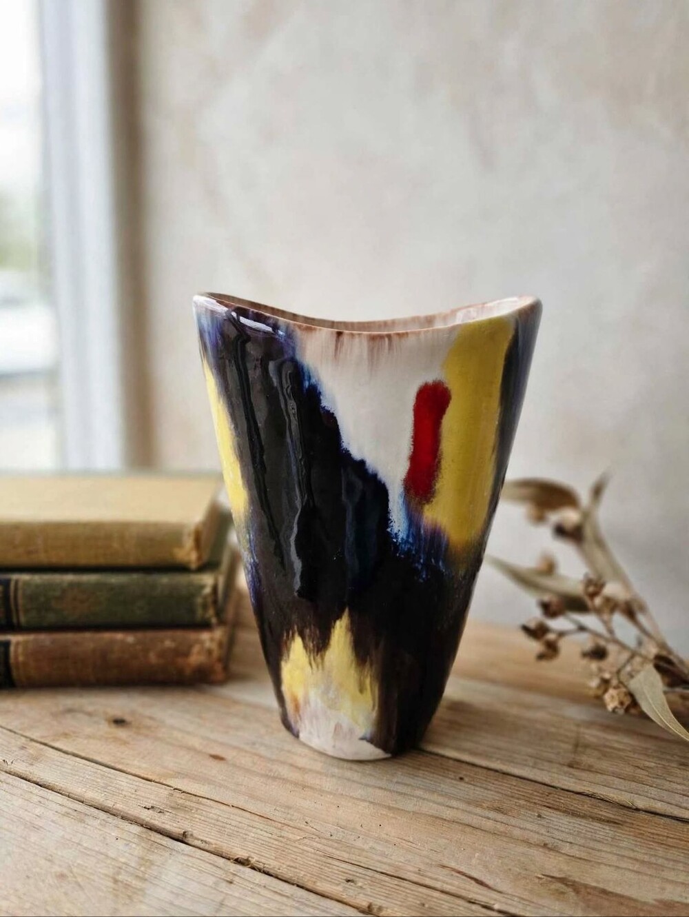 Vintage Mid-Century German Pottery Vase - Abstract Splash Glaze 590/16